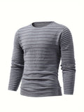 Men's Stylish Solid Knitted Pullover, Casual High Stretch Breathable Long Sleeve Crew Neck Top For City Walk Street Hanging Outdoor Activities