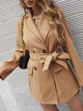 kkboxly  Double Breasted Lapel Blazer, Elegant Long Sleeve Solid Work Outerwear, Women's Clothing