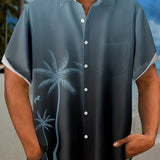 kkboxly  Coconut Tree Print Men's Casual Short Sleeve Hawaiian Shirt, Men's Shirt For Summer Vacation Resort Best Sellers