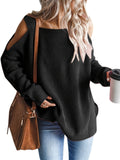 kkboxly  Cold Shoulder Oversized Sweater, Casual Long Sleeve Sweater For Fall & Winter, Women's Clothing