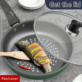 kkboxly 9.5-Inch Premium Non-Stick Cast Iron Skillet with Mirror Satin Finish, Thick Base, and Green Handle - Dishwasher Safe, Compatible with Smooth Surface Non-Induction Stovetops for Cooking Eggs, Steak, Pancakes