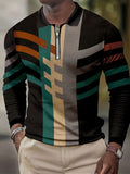 kkboxly Vintage Color Block Waffle Men's Comfy Long Sleeve Zipper Lapel Shirt For Spring Fall