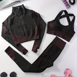 kkboxly  Look & Feel Fabulous in This 3PC Women's Yoga Set: Seamless Workout Gym Clothing with Long Sleeve Crop Top & High Waist Leggings!