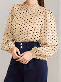 kkboxly  Polka-dot Print Mock Neck Blouse, Elegant Long Lantern Sleeve Blouse For Spring & Fall, Women's Clothing