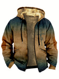 kkboxly  Warm men's retro lining with fleece zipper hooded jacket