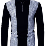 Polka Dot Print Men's Color Block Casual Long Sleeve Lapel Shirt, Spring Fall