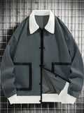 realaiot  Men's Casual Big Pocket Varsity Jacket, Chic Button Up Bomber Jacket