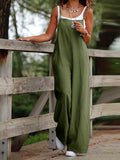 kkboxly  Solid Spaghetti Jumpsuit, Casual Sleeveless Wide Leg Long Length Jumpsuit With Pockets, Women's Clothing