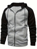 kkboxly  Contrast Color Sport Jacket, Men's Casual Hooded Jacket Regular Fit Coat For Spring Autumn Outdoors Hiking Running