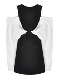 kkboxly  Color Block Cold Shoulder Dress, Stylish Cuff Sleeve Crew Neck Mini Dress, Women's Clothing