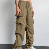 kkboxly  Solid Multi Flap Pockets Men's Straight Leg Cargo Pants, Loose Casual Outdoor Baggy Pants, Men's Work Pants Hiphop Style