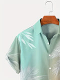 2025 kkboxly  Resort Casual Men's Hawaiian Button Up Shirt with Gradient Palm Leaf Print - Comfy Tee Top for Summer Fashion