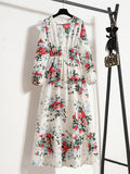 Kkboxly  Bohemian Polka Dot Print Long Dress, Ruffle Hem Round Neck Long Sleeve Elastic Waist A-Line Dresses, Women's Clothing