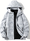 kkboxly  Detachable Hood Waterproof Camo Pattern Men's Jacket, Men's Casual Zip Up Jacket For Spring Fall Outdoor