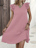 kkboxly  Ruffle Hem Ruched Loose Dress, Casual Solid Color Sleeveless Dress For Spring & Summer, Women's Clothing