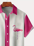2025 kkboxly  Men's Hawaiian Flamingo Printed Button Up Shirt with Pocket - Resort Style Tee Tops for Casual Wear and Plus Size Men's Clothing
