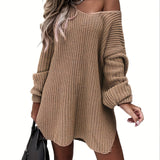 kkboxly  Solid Sweater Dress, Casual V Neck Long Sleeve Versatile Dress, Women's Clothing
