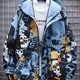 kkboxly  Spring And Autumn Men's Fashion Graffiti Mid Length Windbreaker Popular Hooded And Handsome Men's Jacket Popular Versatile Men's And Women's Same Windbreaker Jacket