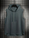 Mens Basic Slightly Stretch Hooded Sleeveless Drawstring Vest, Male Clothes For Summer