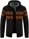 kkboxly  Warm Fleece Cardigan Sweater, Men's Casual Hooded Jacket For Outdoor Activities