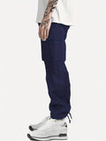 kkboxly  Men's Drawstring Multi-Pocket Heavyweight 100% Cotton Cargo Pants, Casual Pants, Straight Leg Pants, Men's Everyday, Outdoor Bottoms, Tactical Trousers