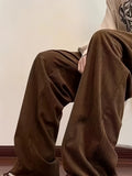 kkboxly  Men's Casual Corduroy Straight Leg Pants, Chic Stretch Trousers For Spring Fall Leisure Activities