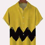 kkboxly  Comfortable Plus Size Men's Vintage Wave Shirt for Summer - Stretchy Fabric Clothing for Males