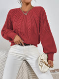 Solid Cable Knit Sweater, Casual Crew Neck Long Sleeve Sweater, Women's Clothing