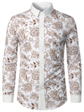 kkboxly  Men's Casual All Over Print Shirt Long Sleeve Turndown Collar Blouse Shirt