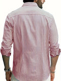 kkboxly  Men's Shirt Top Turn-Down Collar Long Sleeves Vertical Striped Closure Regular Fit Male Casual Shirt For Daily Formal Wear Beach Vacation