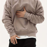 kkboxly  Men's Trendy Solid Sweatshirt, Casual Cotton Slightly Stretch Breathable Long Sleeve Loose Top For Outdoor