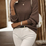 Solid Turtle Neck Drop Shoulder Sweater, Casual Long Sleeve Sweater For Fall & Winter, Women's Clothing