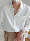 kkboxly  Solid Men's Shirt Top Turn-Down Collar Long Sleeve Closure Male Casual Shirt For Men Daily Vacation Streetwear