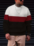 Plus Size Men's Contrast Color Sweatshirt For Spring/autumn, Oversized Trendy Crew Neck Pullover Tops For Males, Men's Clothing