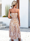 kkboxly  Leopard Sleeveless Spaghetti Dress, Elegant Button Front Knotted Dress, Women's Clothing