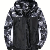 kkboxly  Men's Casual Hooded Camo Windbreaker Jacket Coat Regular Fit Coat For Spring Autumn Outdoors Hiking