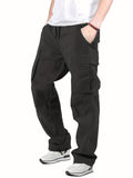 kkboxly  Men's Drawstring Multi-Pocket Heavyweight 100% Cotton Cargo Pants, Casual Pants, Straight Leg Pants, Men's Everyday, Outdoor Bottoms, Tactical Trousers