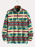Ethnic Tribal Aztec Print Men's Versatile And Trendy Long Sleeve Fleece Jacket, Suitable For Outdoor Sports In Autumn And Winter