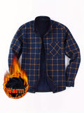 kkboxly  Men's Casual Plaid Pattern Men's Long Sleeved Plus Fleece Shirt With Chest Pocket, Men's Plush Thick warm Button Shirt For Autumn And Winter