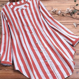 kkboxly  Plus Size Casual Blouse, Women's Plus Stripe Print Button Up Round Neck Long Sleeve Blouse