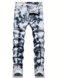 kkboxly  Tie Dye Slim Fit Ripped Jeans, Men's Casual Street Style Mid Stretch Denim Pants For Spring Summer