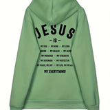 kkboxly  Men's Jesus Is My Everything Print Hoodie With Assorted Colors, Casual Slightly Stretch Drawstring Long Sleeves Hooded Sweatshirt, Men's Clothing