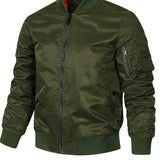 kkboxly  Men's Stylish Solid Windbreaker With Pockets, Active Breathable V Neck Zip Up Long Sleeve Jacket For Spring Fall