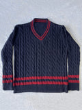 kkboxly  All Match Knitted Preppy Sweater, Men's Casual Warm High Stretch V Neck Pullover Sweater For Teenager Student Fall Winter