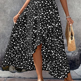 kkboxly  Dalmatian Print Ruffle Hem Skirt, Casual Skirt For Spring & Summer, Women's Clothing