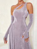 kkboxly kkboxly Sparkling One Shoulder Dress, Elegant A-line Dress With Arm Sleeve For Party & Banquet, Women's Clothing