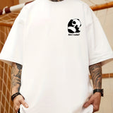 kkboxly  Plus Size Men's Casual Graphic Tees For Summer, "Cute Panda" Print Crew Neck Oversized T-shirts, Trendy Chic Outfit Men's Clothings