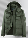 kkboxly  Camouflage Pattern Hooded Cargo Jacket, Men's Casual Multi Pocket Jacket