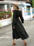 kkboxly  Ruched Ruffle Trim Dress, Casual V Neck Long Sleeve Dress, Women's Clothing