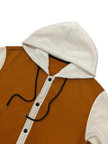 kkboxly  Varsity Hooded Jacket, Men's Casual Baseball Jacket Coat Hoodie College Hipster Windbreaker For Spring Autumn